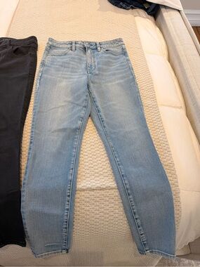 Three (3) Pairs Light Wash Straight Jeans - Classic Denim, washed black & black